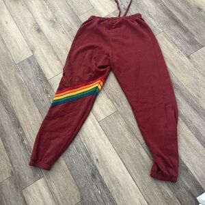 Aviator Nation Maroon Joggers with Rainbow Side Stripe